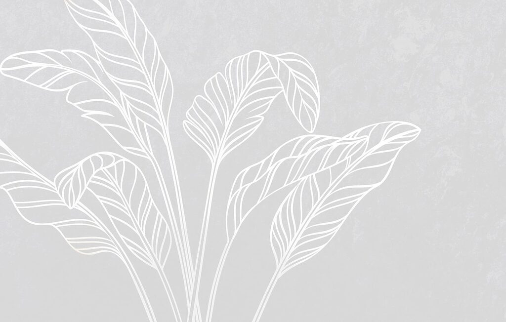 Witte lijntekening van bladeren — volledig ontwerp