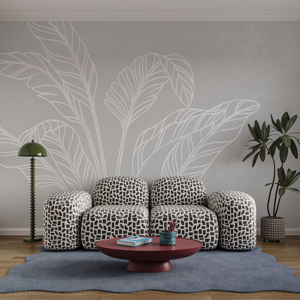 Witte lijntekening van bladeren — interieur 2