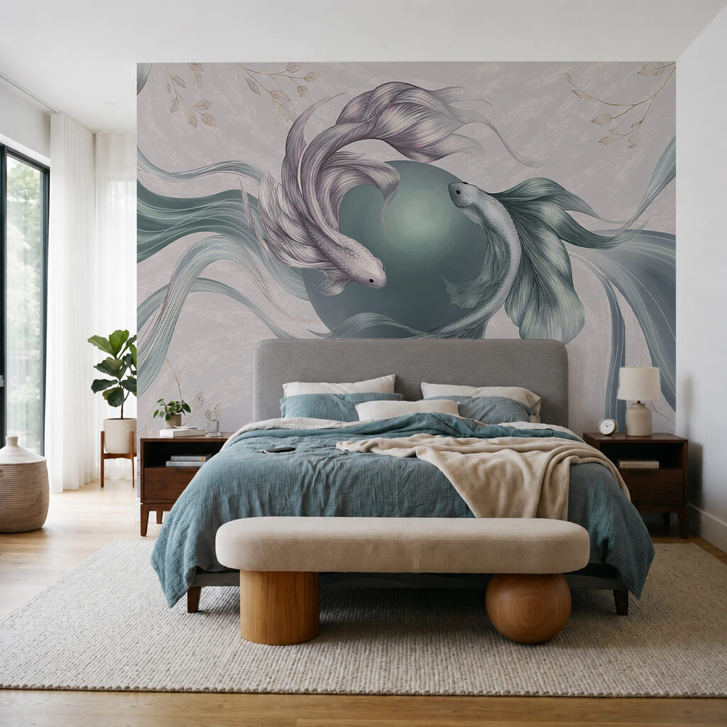Tekening van een vis met een lange staart en een cirkel — interieur 2