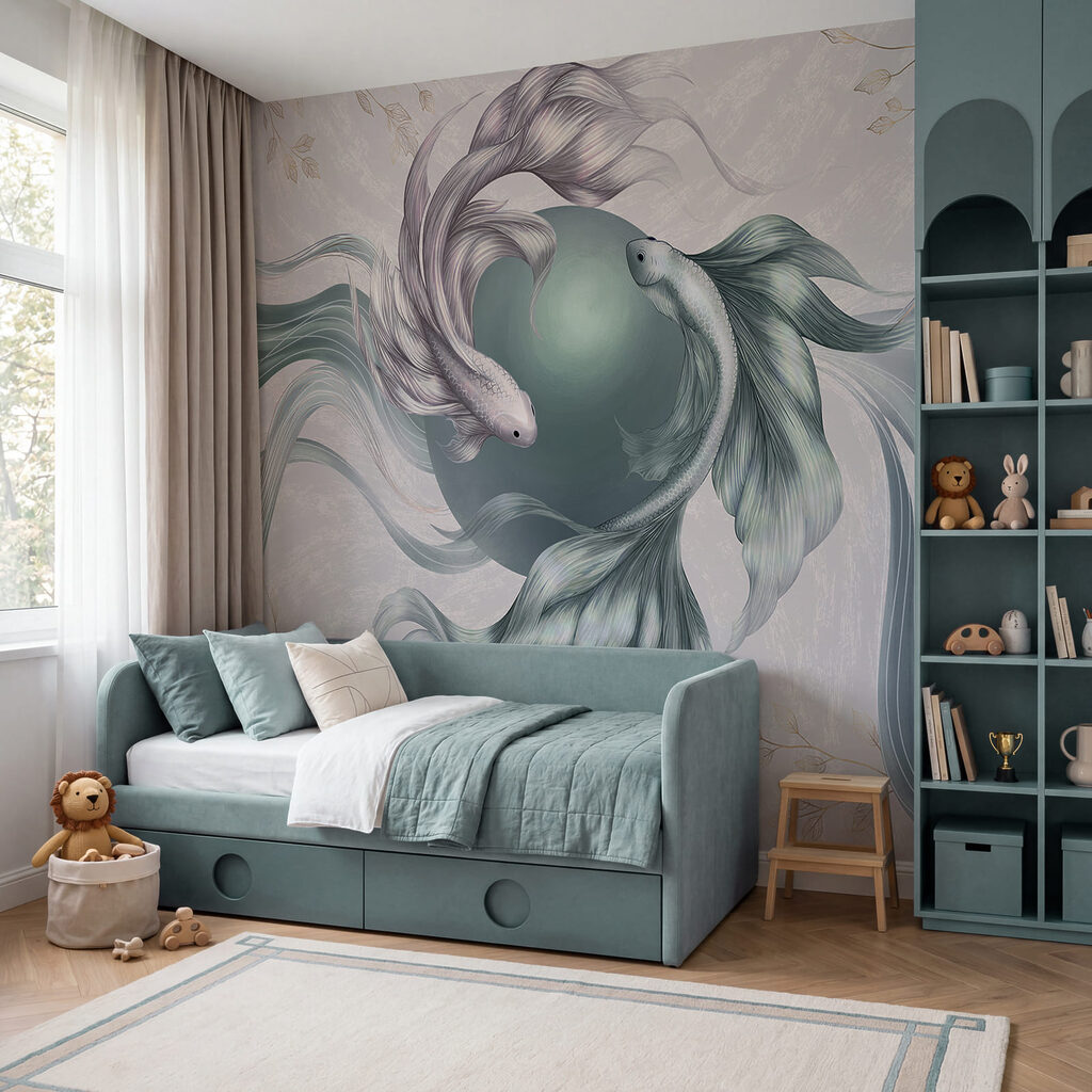 Tekening van een vis met een lange staart en een cirkel — interieur 3