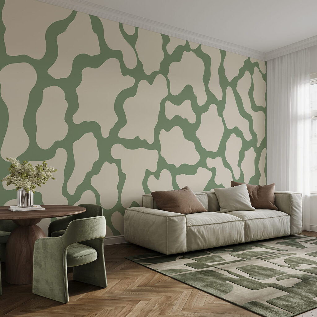 Wit-groen koeienpatroon in een interieur