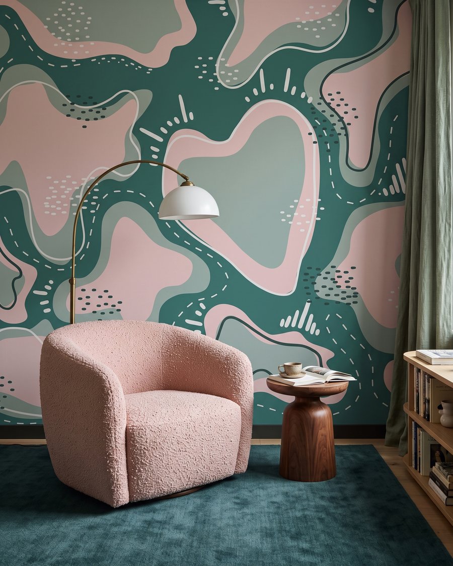 Roze vormen met stippelranden — interieur 1