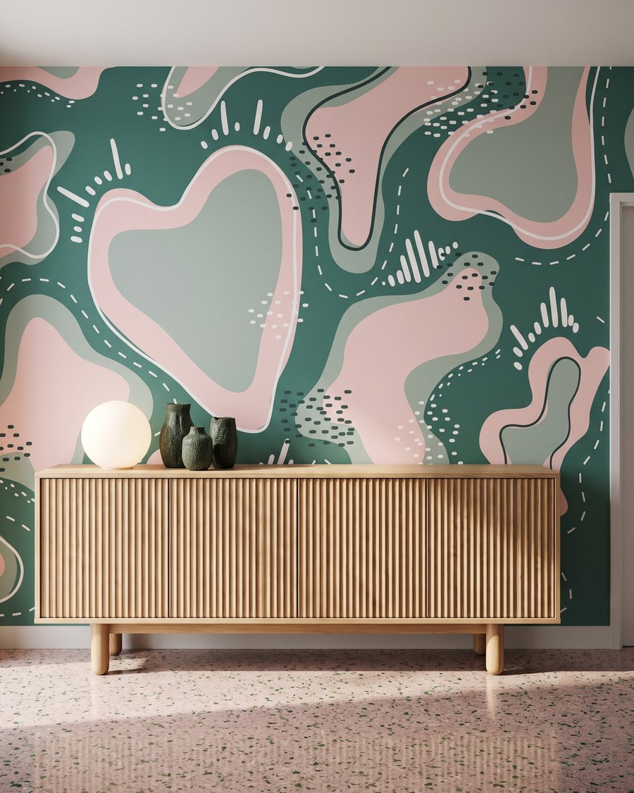 Roze vormen met stippelranden — interieur 4