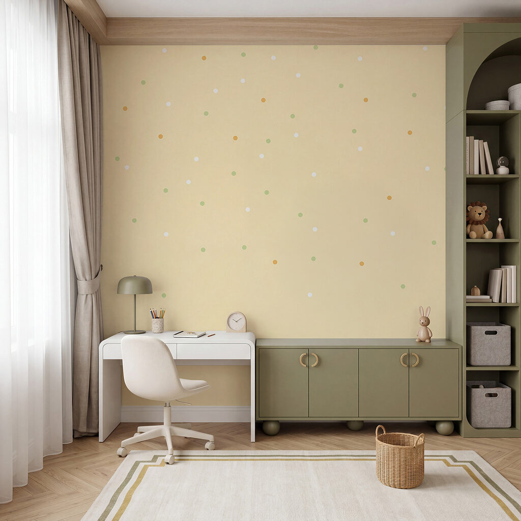 Gele achtergrond met kleine stippen in een interieur