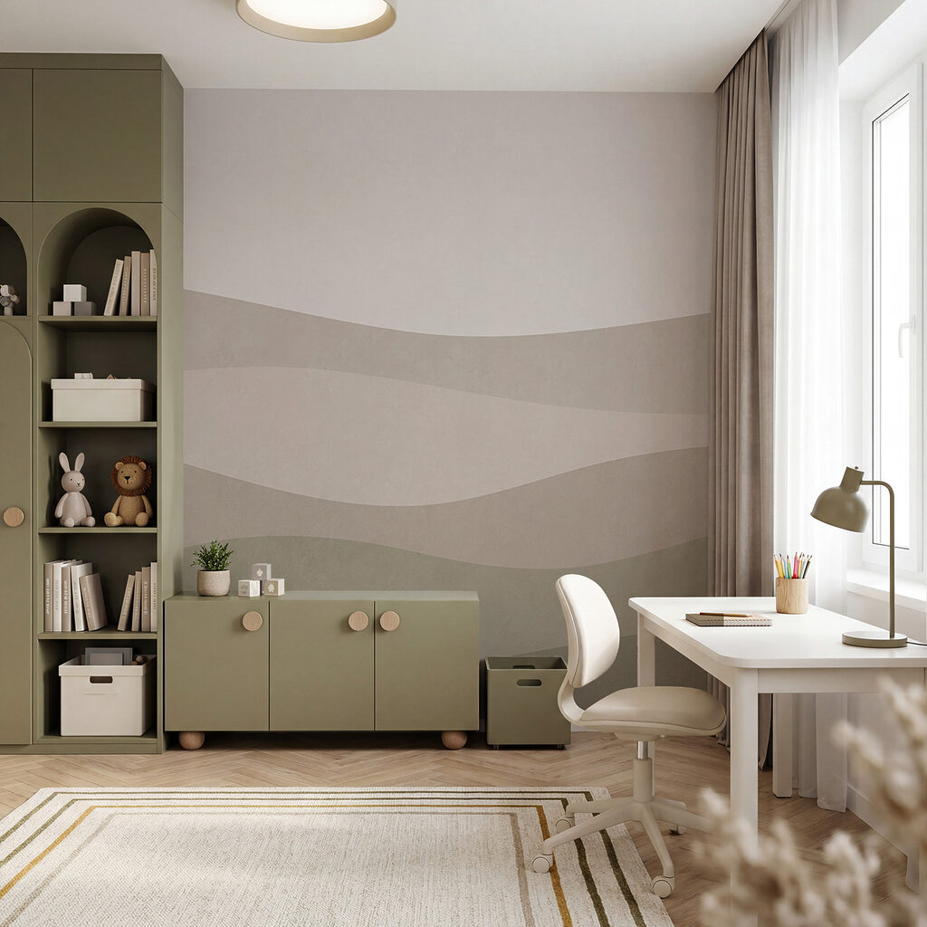 Heuvelbanen in zachte grijsgroentinten — interieur 2