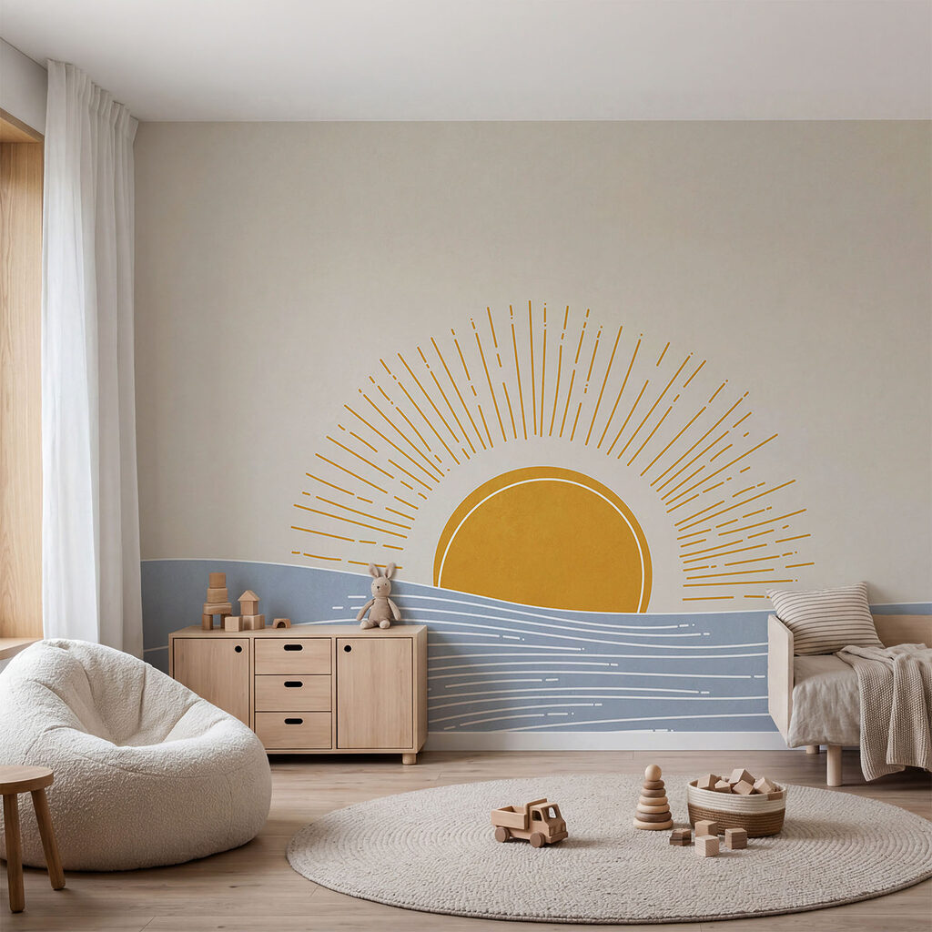 De zon komt op boven het water in een interieur