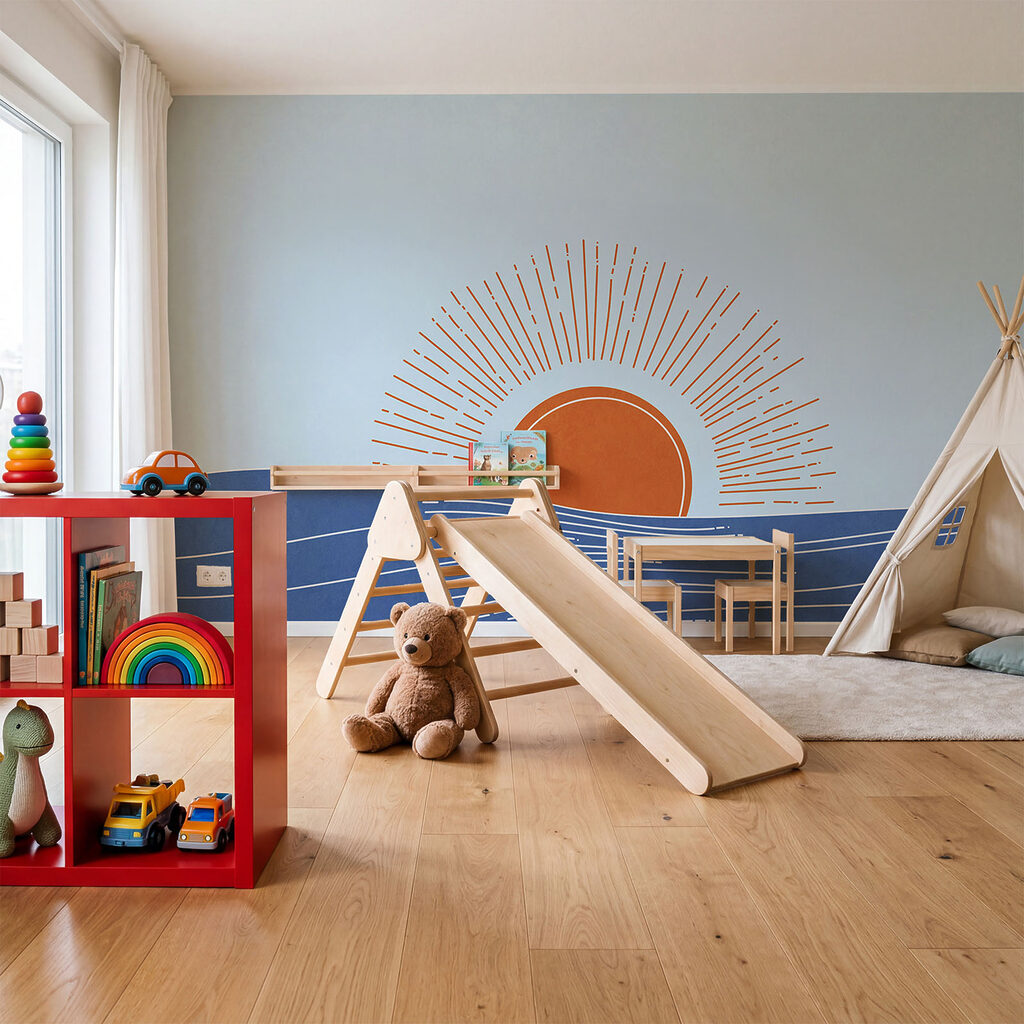 Stralende zon boven golflijnen — interieur 2