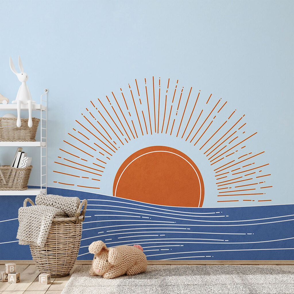 Stralende zon boven golflijnen — interieur 1