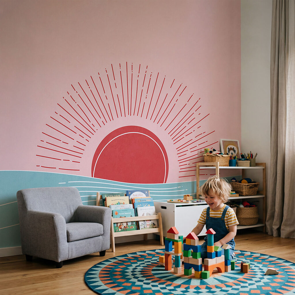 Stralende zon boven golflijnen — interieur 1