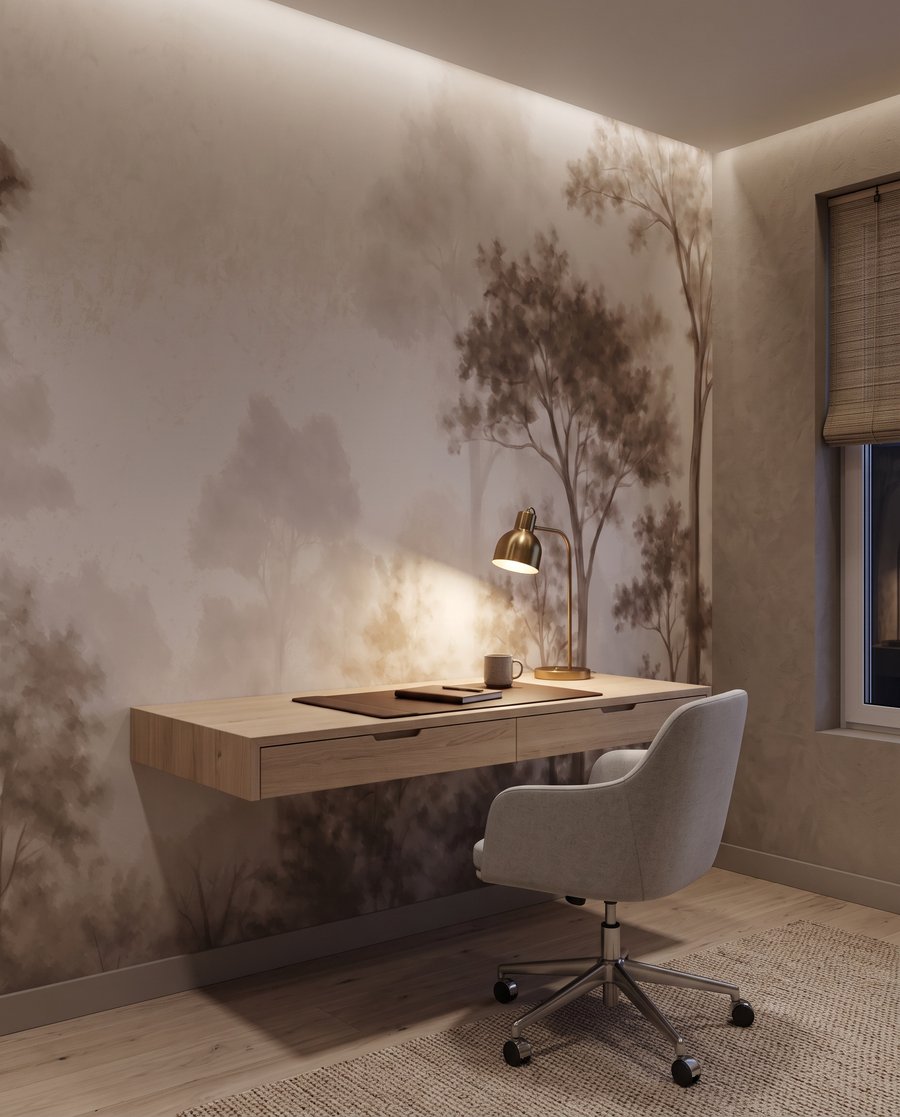 Bosrand achter doorschijnende nevel — interieur 6