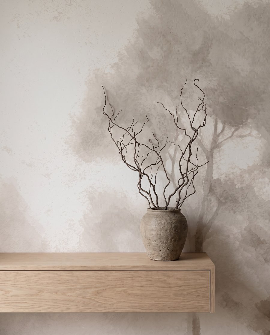 Bosrand achter doorschijnende nevel — detail