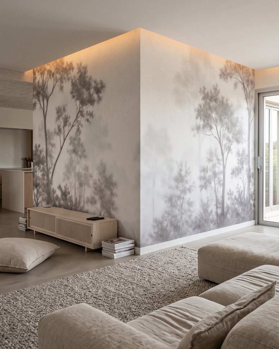 Bosrand achter doorschijnende nevel — interieur 1