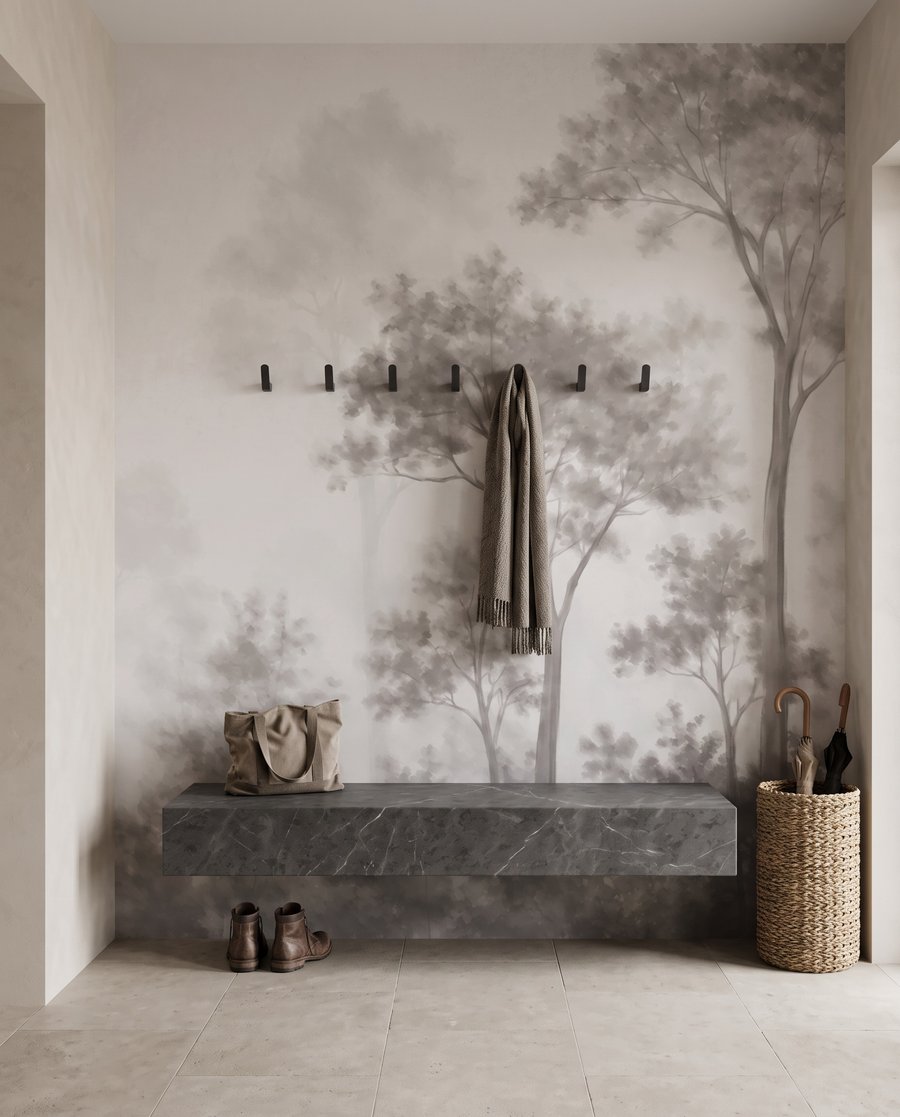 Bosrand achter doorschijnende nevel — interieur 4