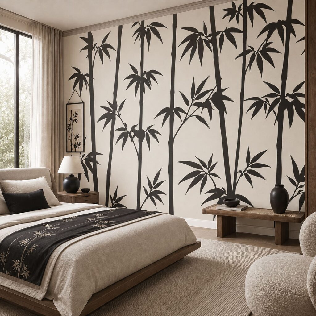Zwarte bamboe op roomwit — interieur 1