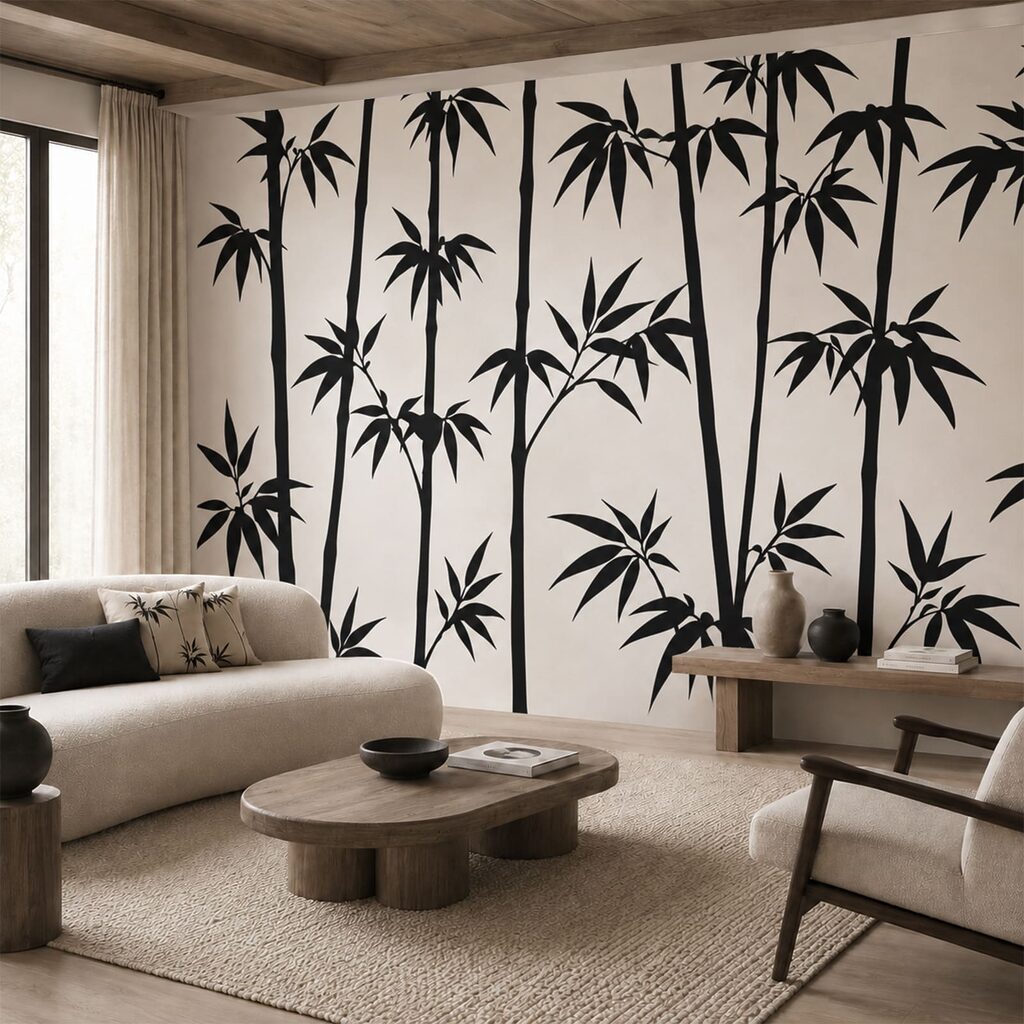 Zwarte bamboe op roomwit — interieur 2