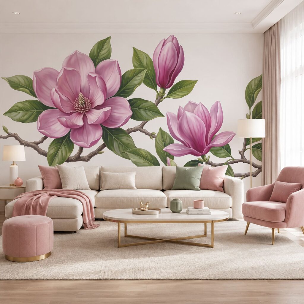 Roze magnolia aan takken — interieur 1