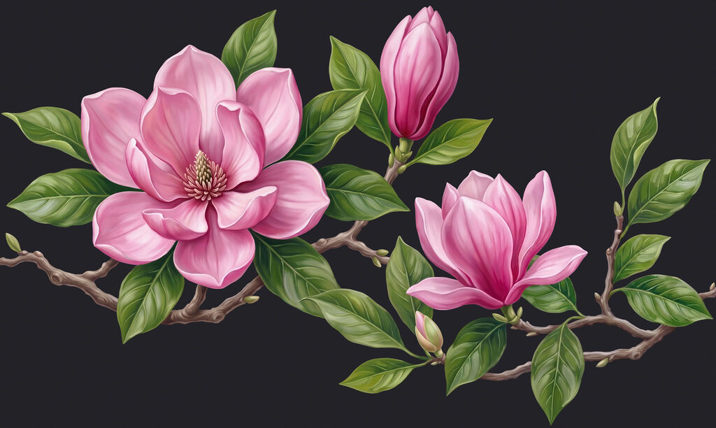 Roze bloemen bij nacht — volledig ontwerp