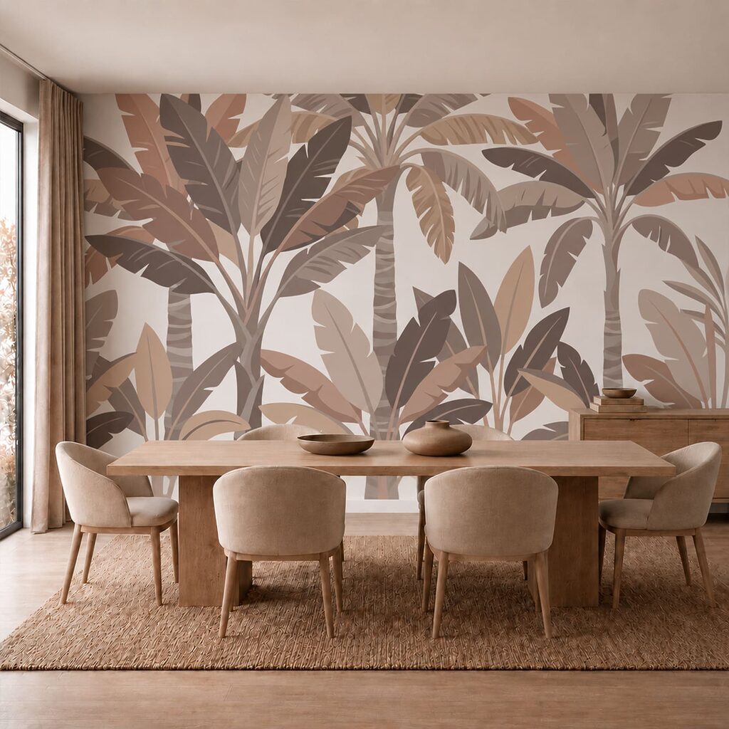 Bananenbladeren in warme aardetinten — interieur 1