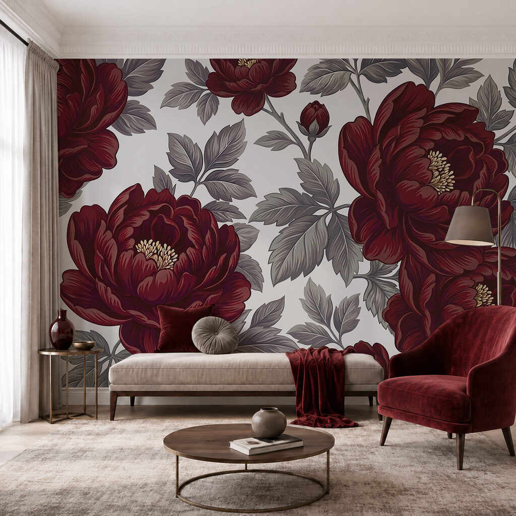 - Elegant bloemmotief in rijke kleuren in een interieur