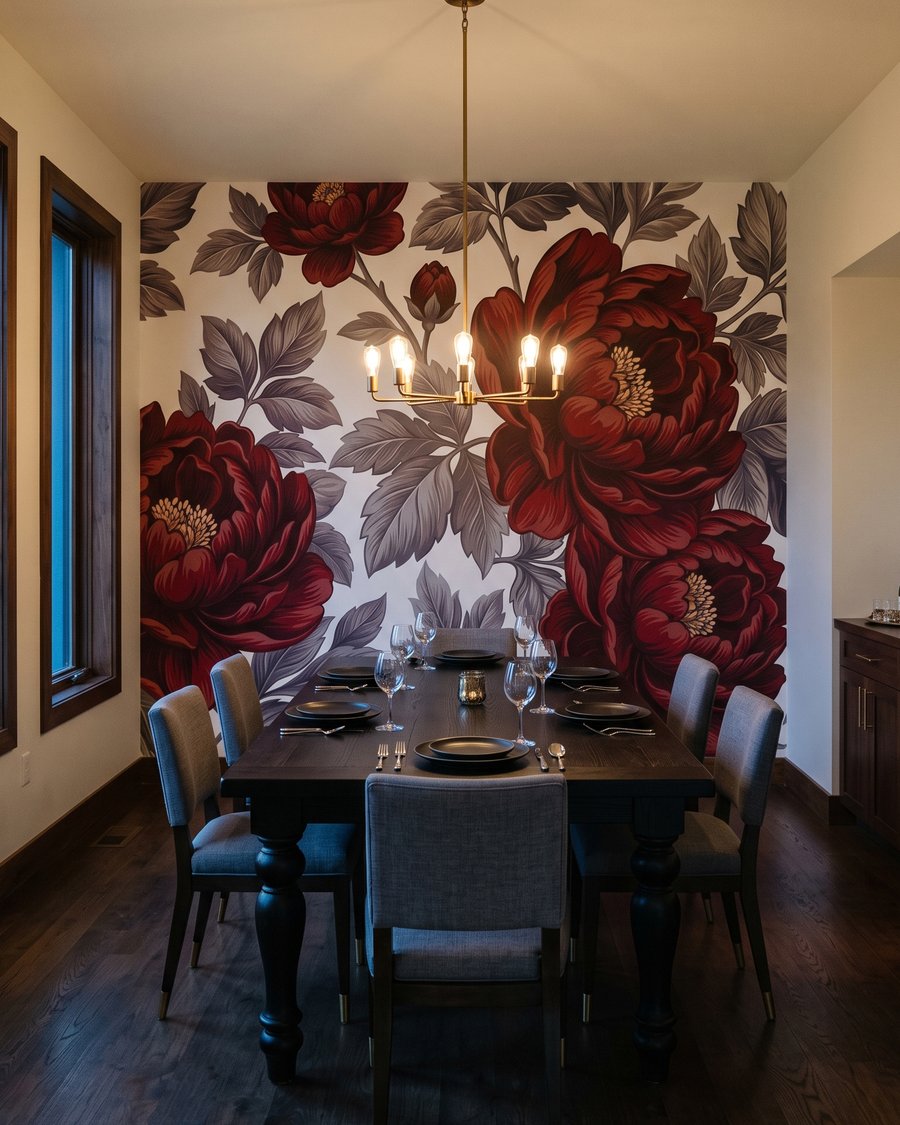 Donkerrode bloei op wit — interieur 5