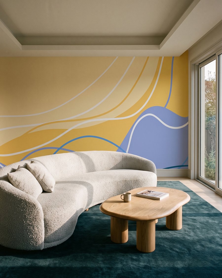 Blauwe golven onder geel — interieur 4