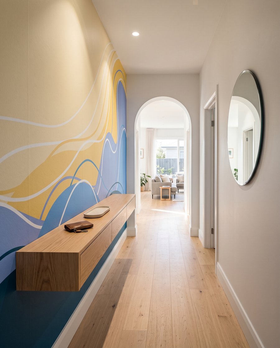 Blauwe golven onder geel — interieur 5