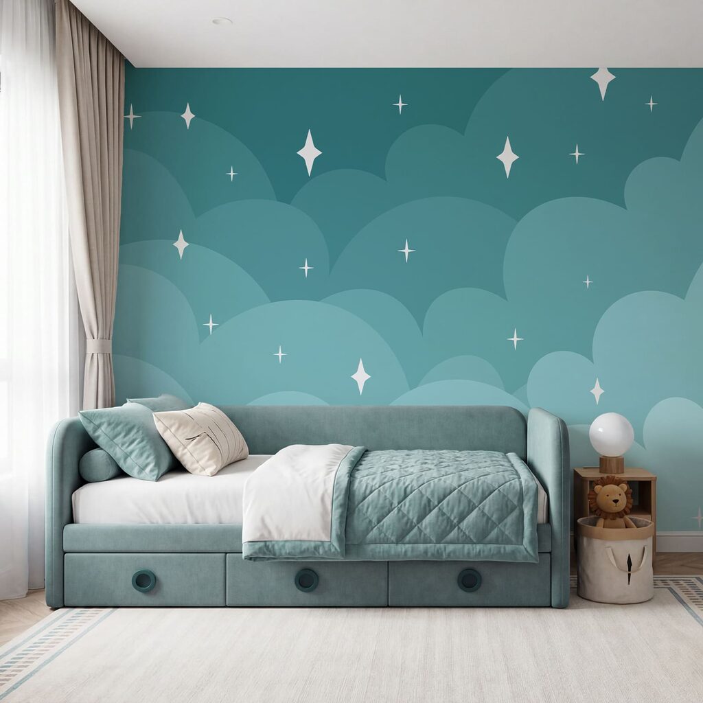 Turquoise wolken met sterren — interieur 1