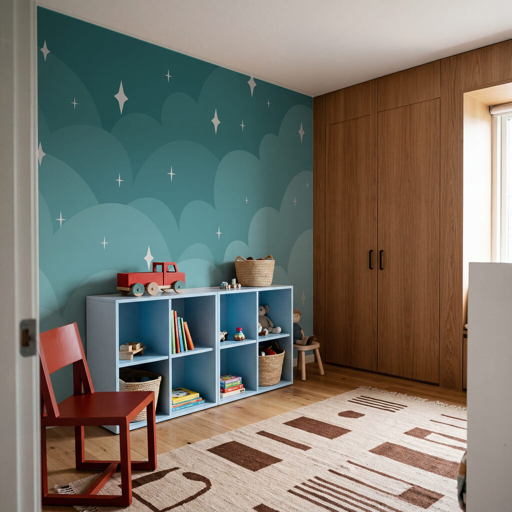 Turquoise wolken met sterren — interieur 2
