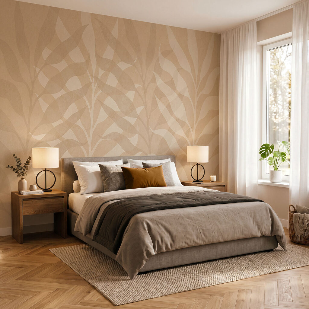 Wit en bruin bladpatroon in een interieur