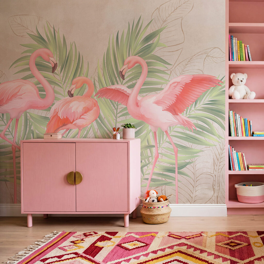 Drie flamingo's voor palmblad — interieur 4