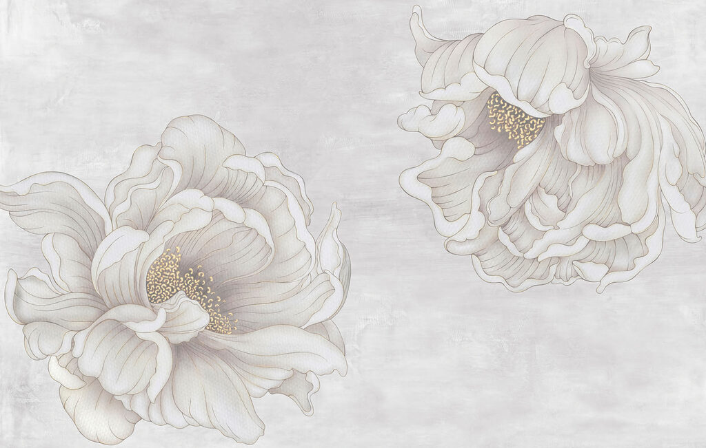 Grote bloemen in grijstekening — volledig ontwerp