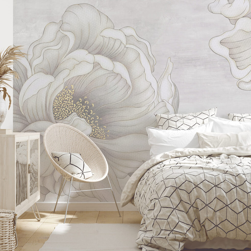 Grote bloemen in grijstekening — interieur 2