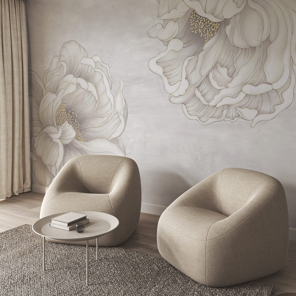 Grote bloemen in grijstekening — interieur 3