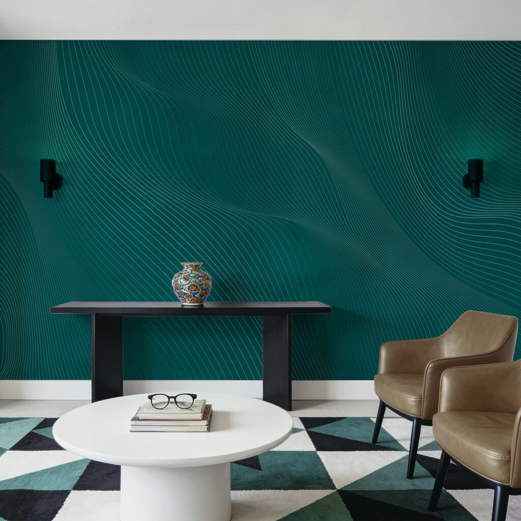 Fijne golflijnen in petrol — interieur 2