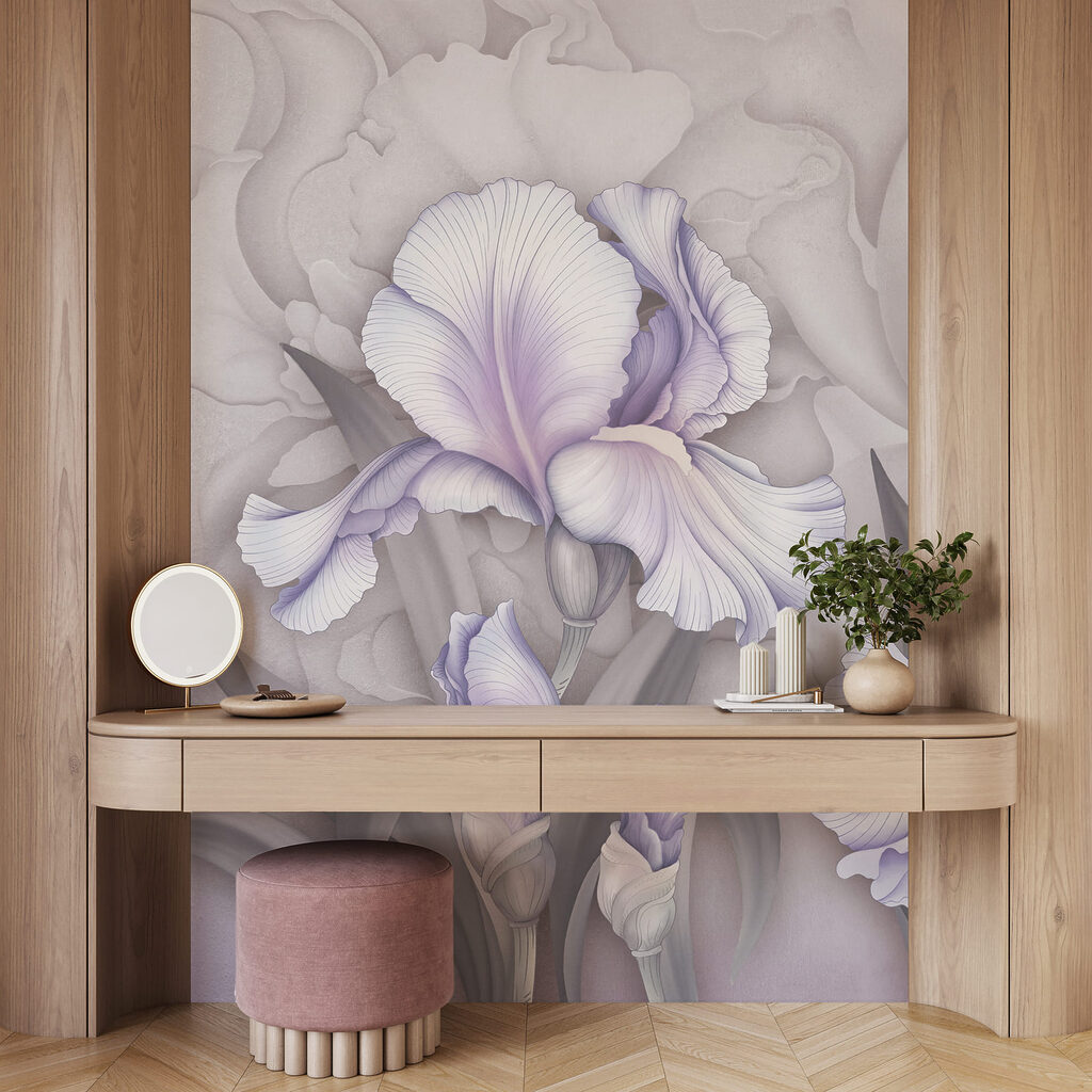 Lila irissen op wit — interieur 2