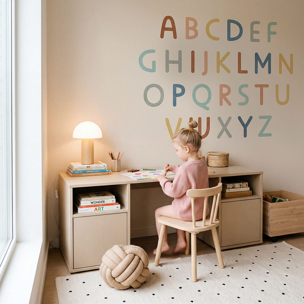 Alfabet in zachte kleuren — interieur 2