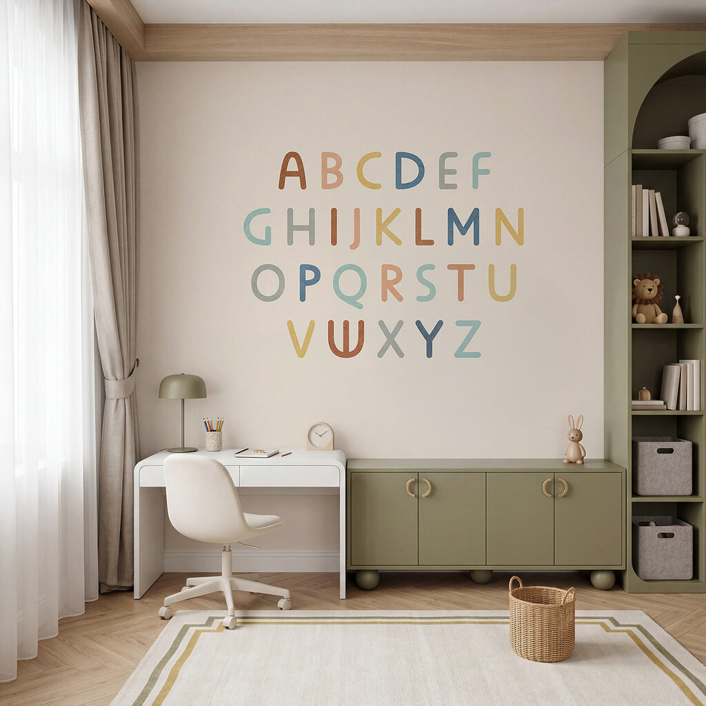 Alfabet in zachte kleuren — interieur 1