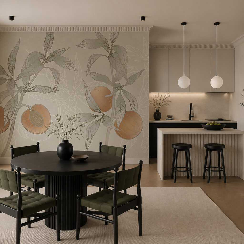 Perziken aan fijne bladtakken — interieur 2