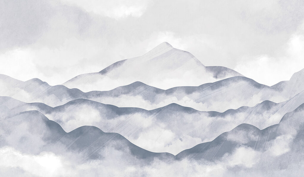 Blauwgrijze bergen in aquarel — volledig ontwerp