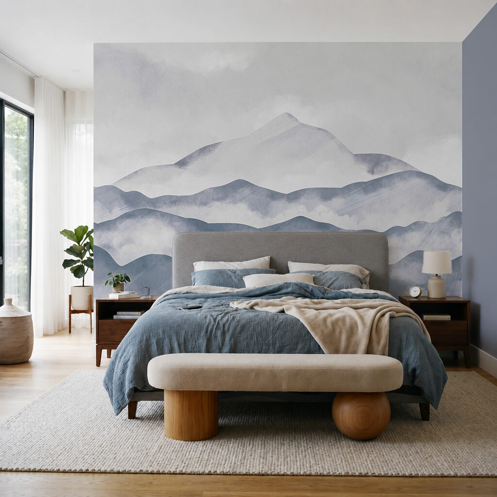 Blauwgrijze bergen in aquarel — interieur 1