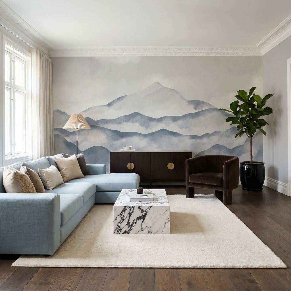 Blauwgrijze bergen in aquarel — interieur 2