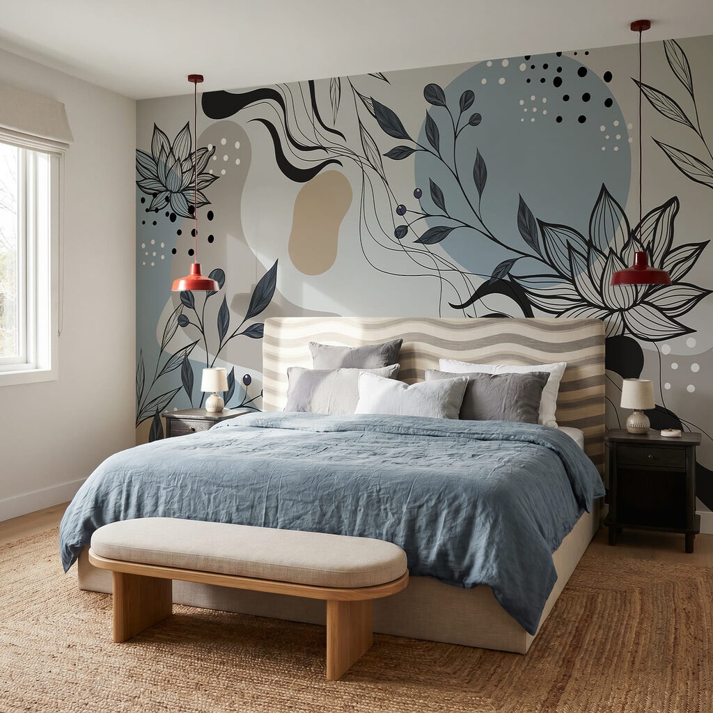 Lotuscontouren tussen losse kleurvormen — interieur 1