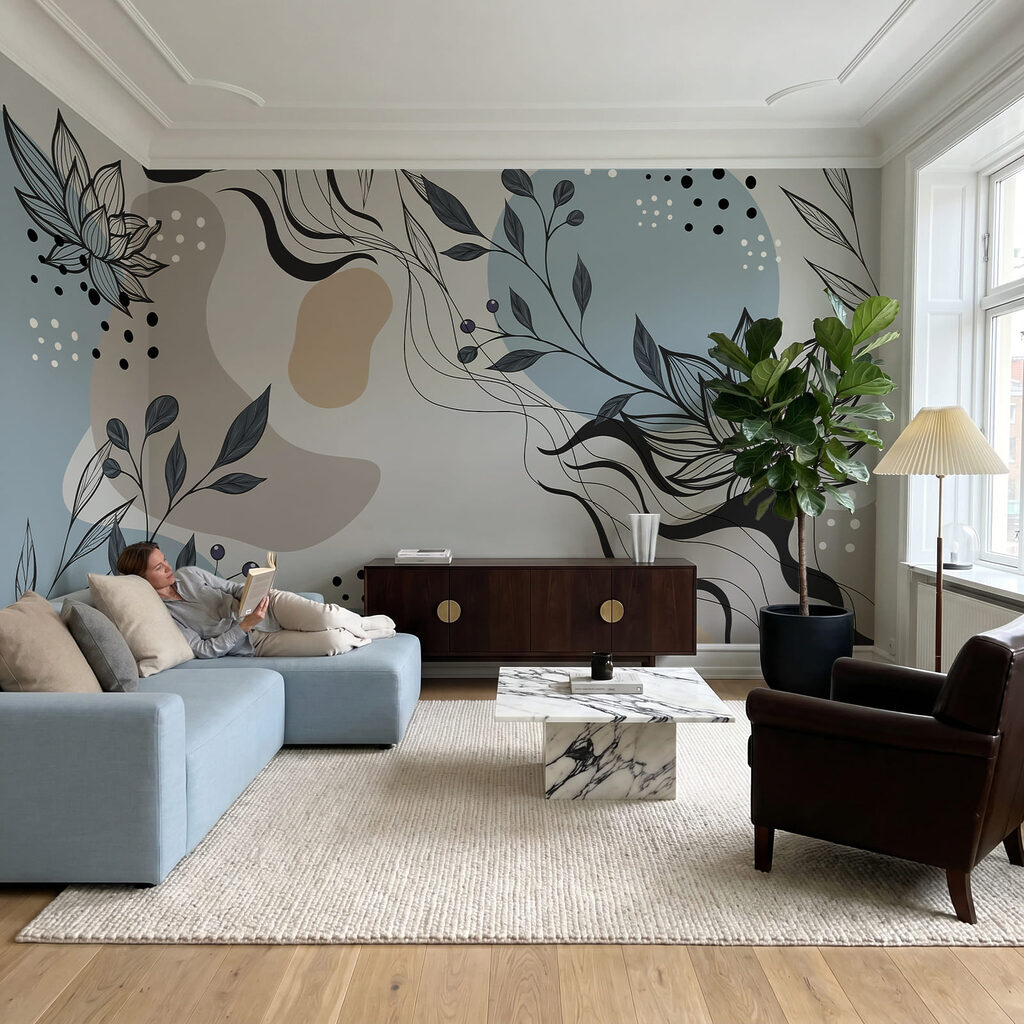 Lotuscontouren tussen losse kleurvormen — interieur 2
