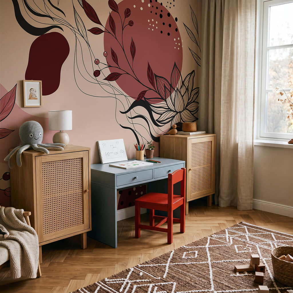 Lotuscontouren tussen losse kleurvormen — interieur 3