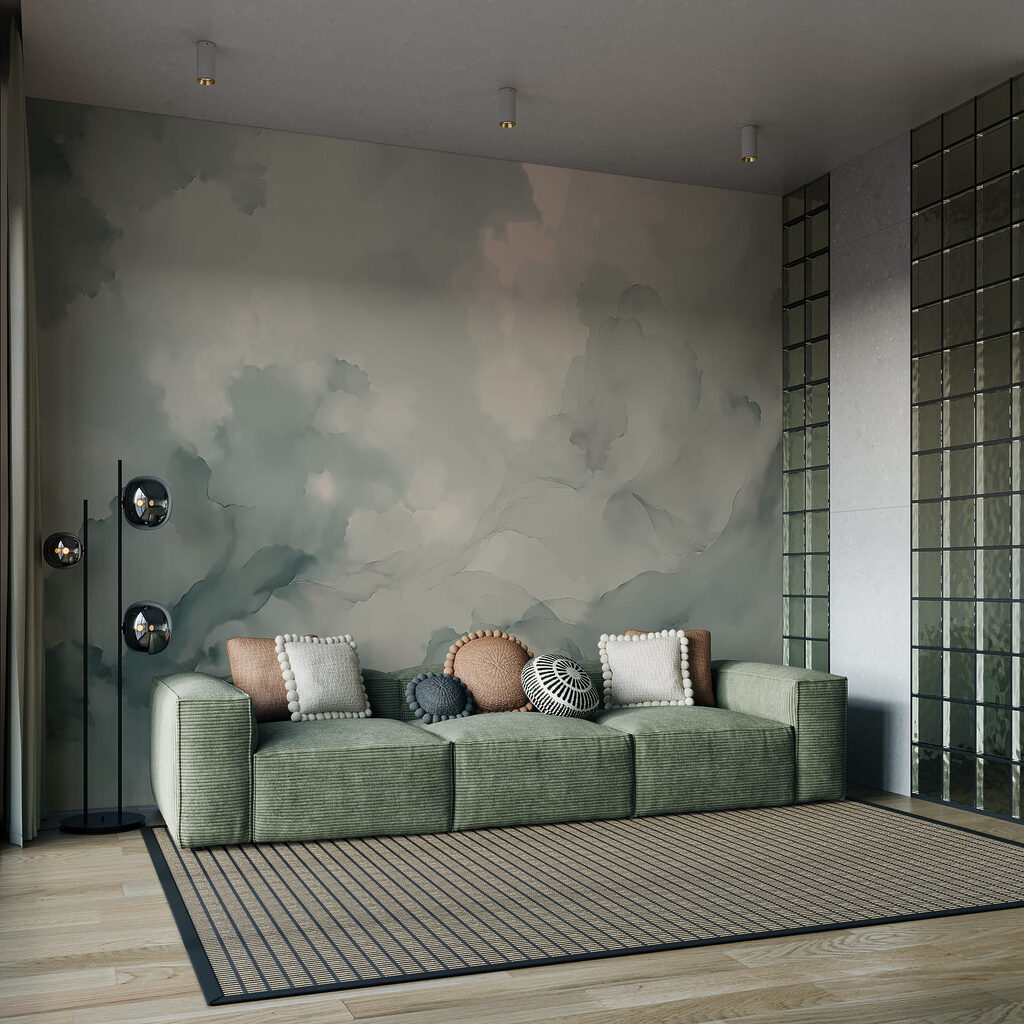 Zachte, wervelende wolken in gedempte tinten in een interieur