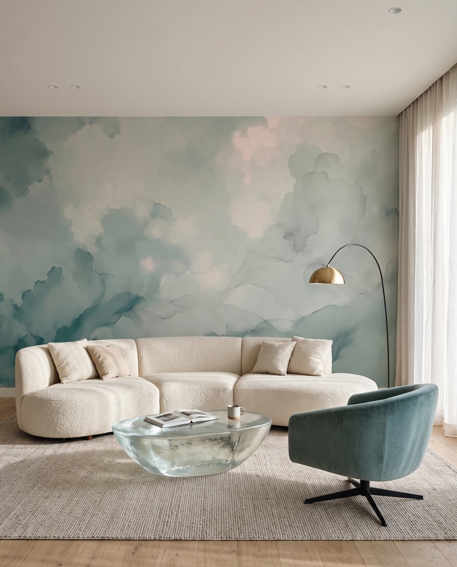 Aquarelwolken met donkere randen in een interieur