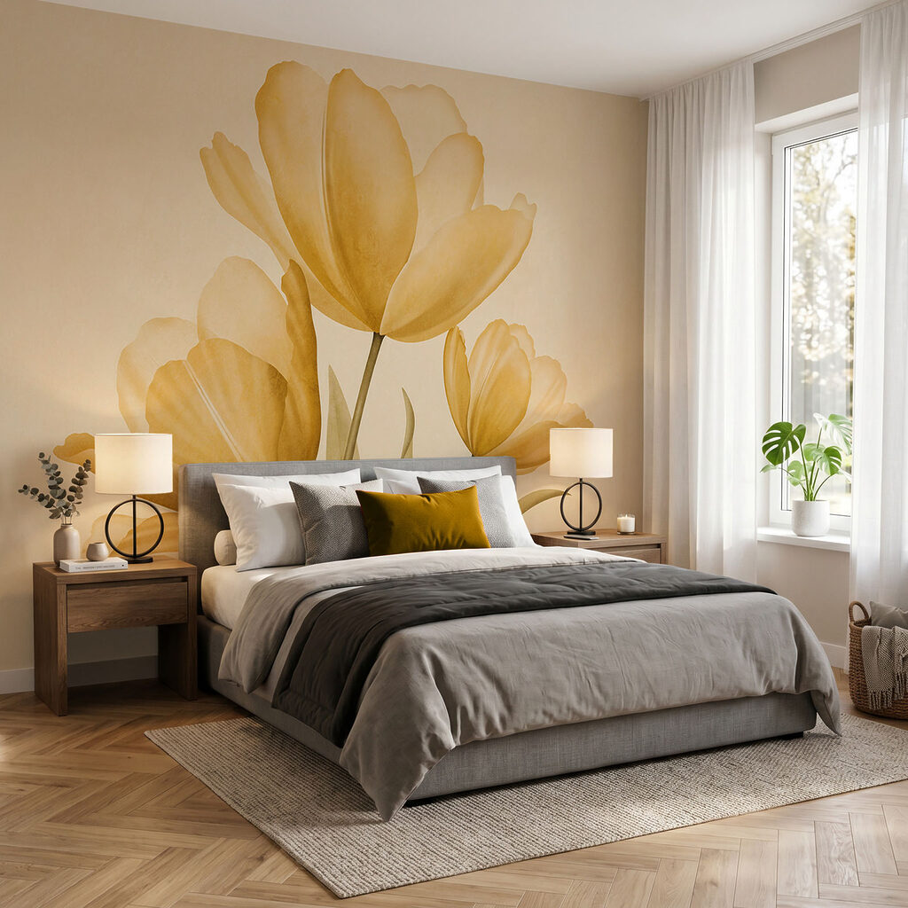 Drie bloemen in waterverf — interieur 2
