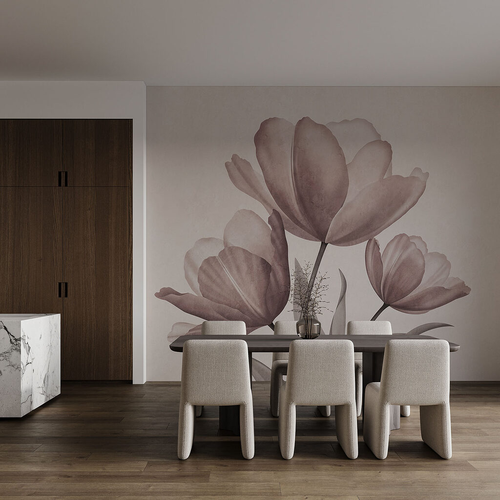 Drie bloemen in waterverf — interieur 2