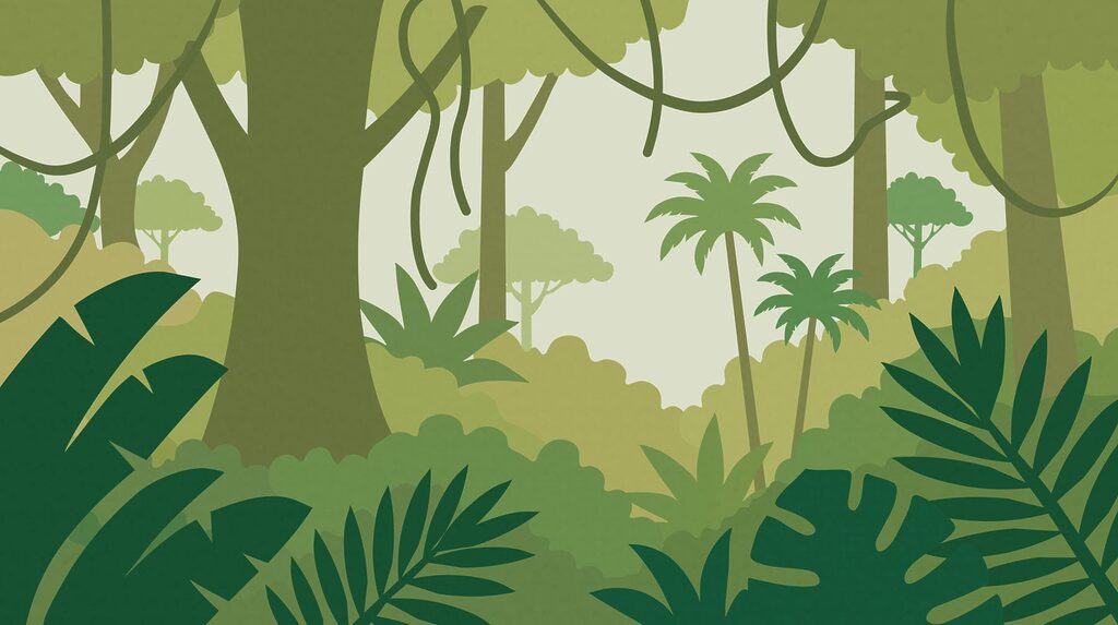 Lianen in getekende jungle — volledig ontwerp