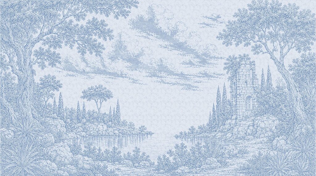Een blauw getekend landschap — volledig ontwerp